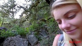 Teen gets bent over in the forest by her daddy