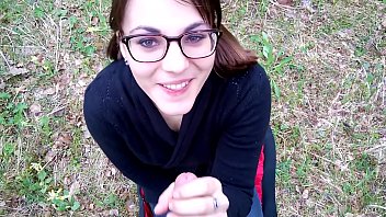 Nerdy girl sucks in the forest