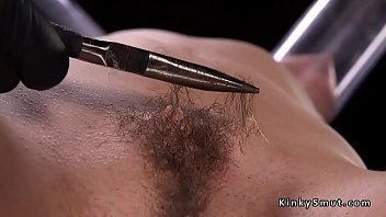 Hot brunette babe in device bondage asshole fingered till pubic hair twitched by her master