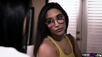 Sexy neighbo Abella Danger went to Joanna Abella to hang out and joined in a hot 3some session with Joannas stepbro and they shared with his cock.
