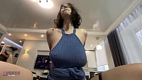 Sex with a hot tall brunette! Big-breasted and big-ass brunette fucked well and dr#nk with sperm!